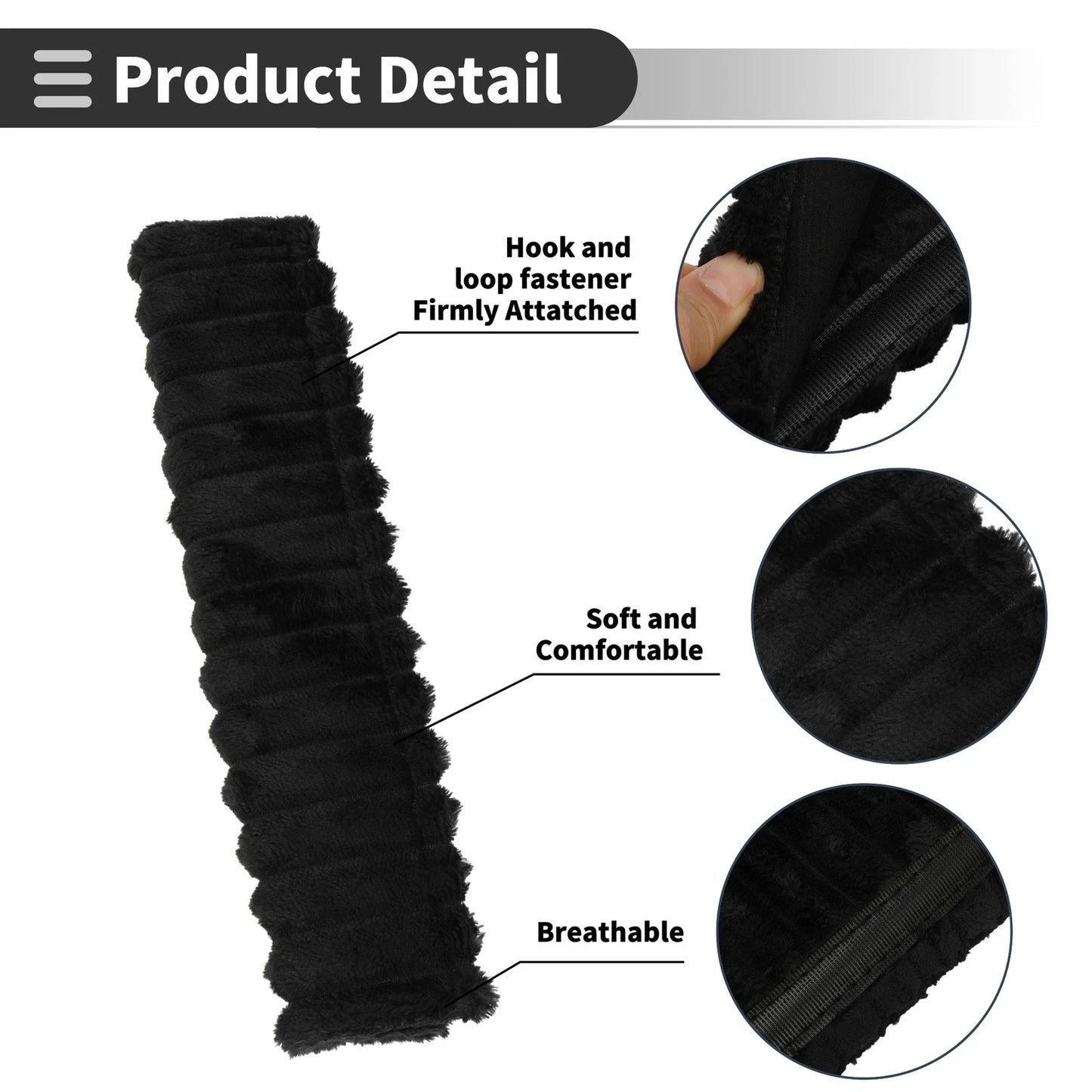 Set of 2 Black Seat Belt Cover Pads for Universal Fit (27cm)