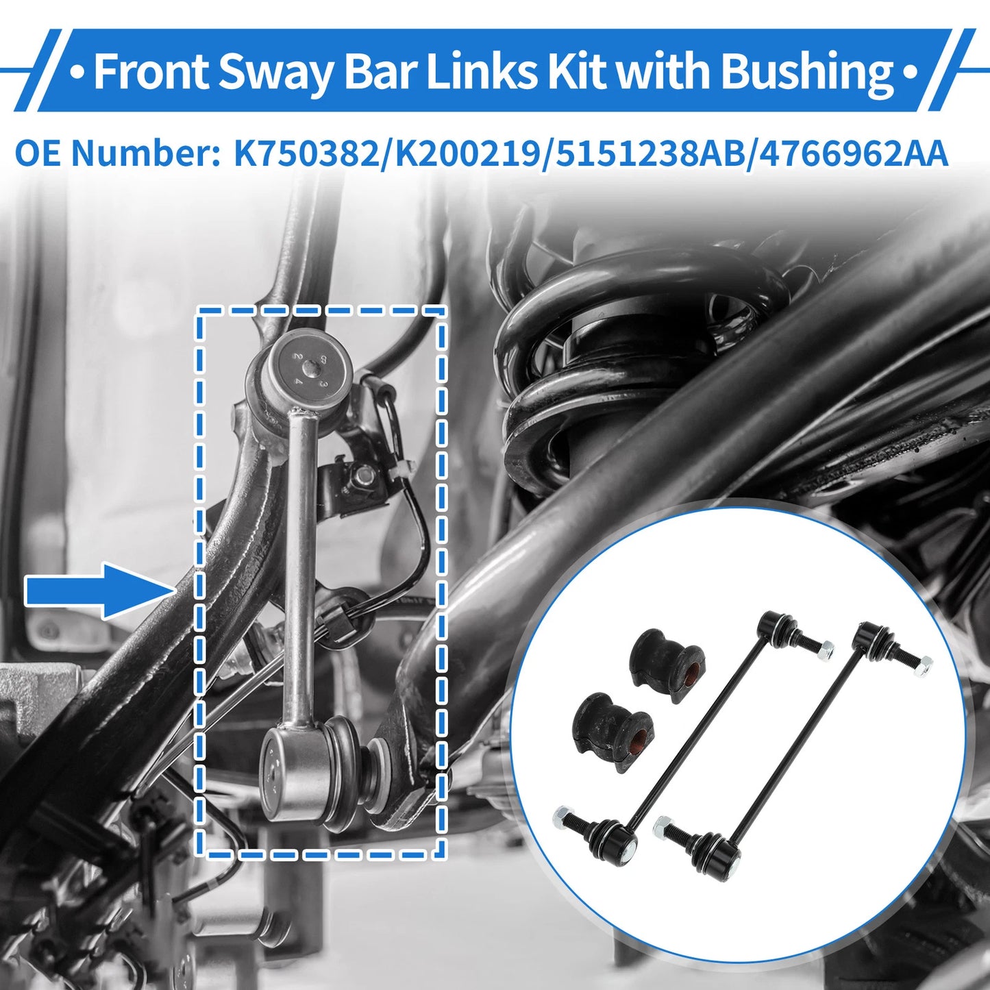 Set of 2 Front Stabilizer Bar Links with Bushings for Dodge Journey (2009–2020) No.K750382