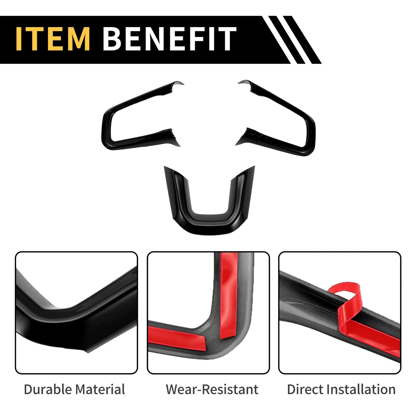 Set of 1 Steering Wheel Cover Trim for Jeep Wrangler JL JLU (2018–2024) Black
