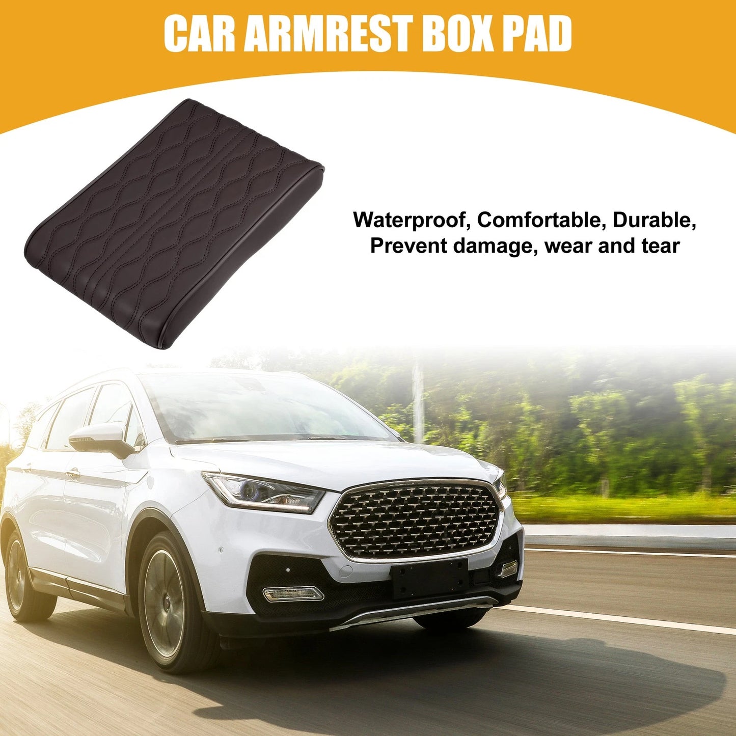 Universal Car Armrest Box Pads Coffee Color Wavy Pattern (12.20"x8.27"x1.97")