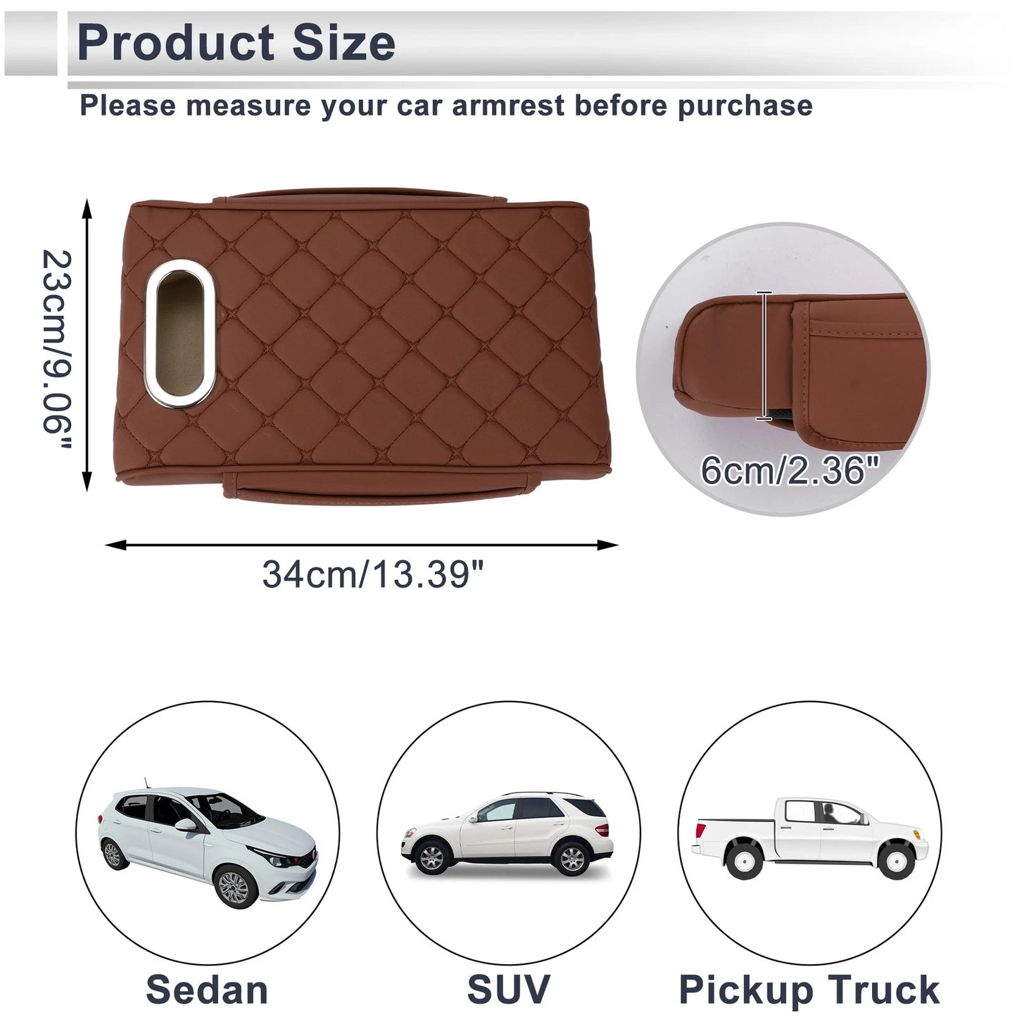 Center Console Cover for Car (13.39"x9.06"x2.36", Nappa Leather)