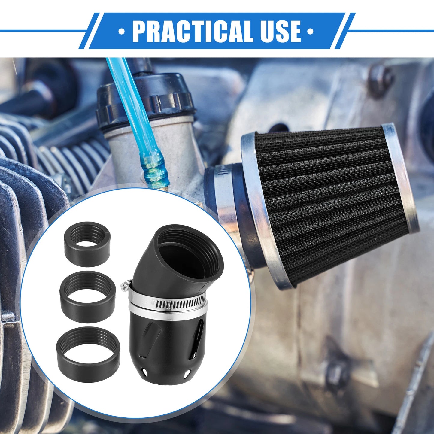Universal Motorcycle Air Filter 26/35/42/48mm ID Aluminum Alloy Black