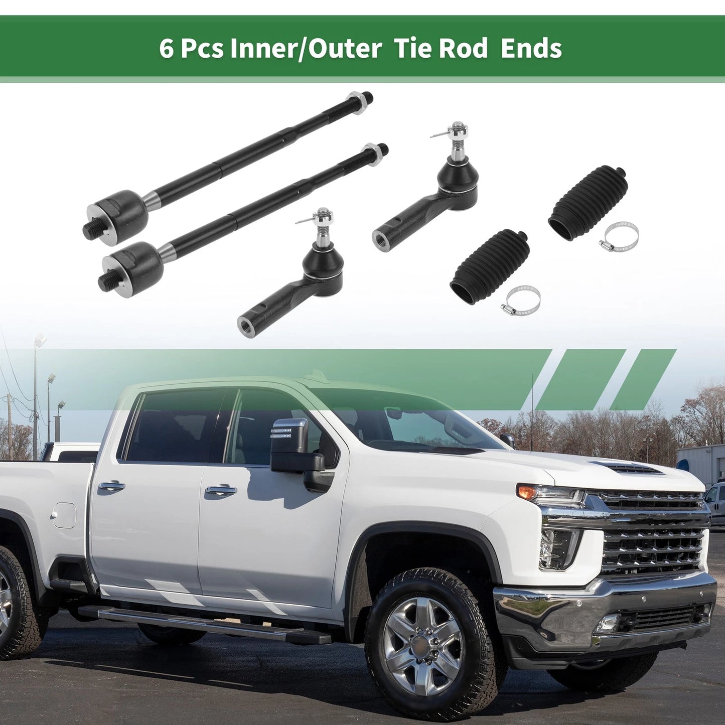 6pcs Front Suspension Kit Inner Outer Tie Rod End with Boot for Pontiac Torrent (2006–2009)