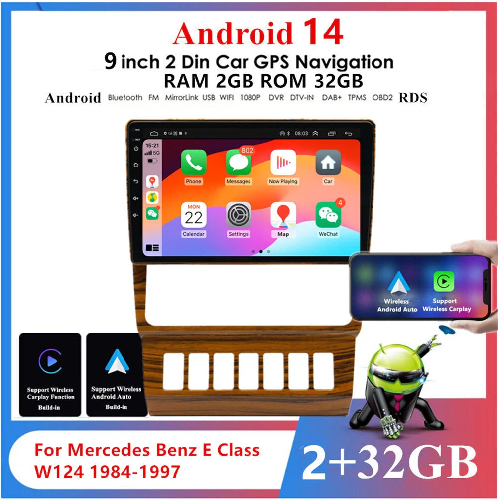 9" Android Stereo Radio GPS Navi WiFi FM for Benz E Class W124 (1993-1995)