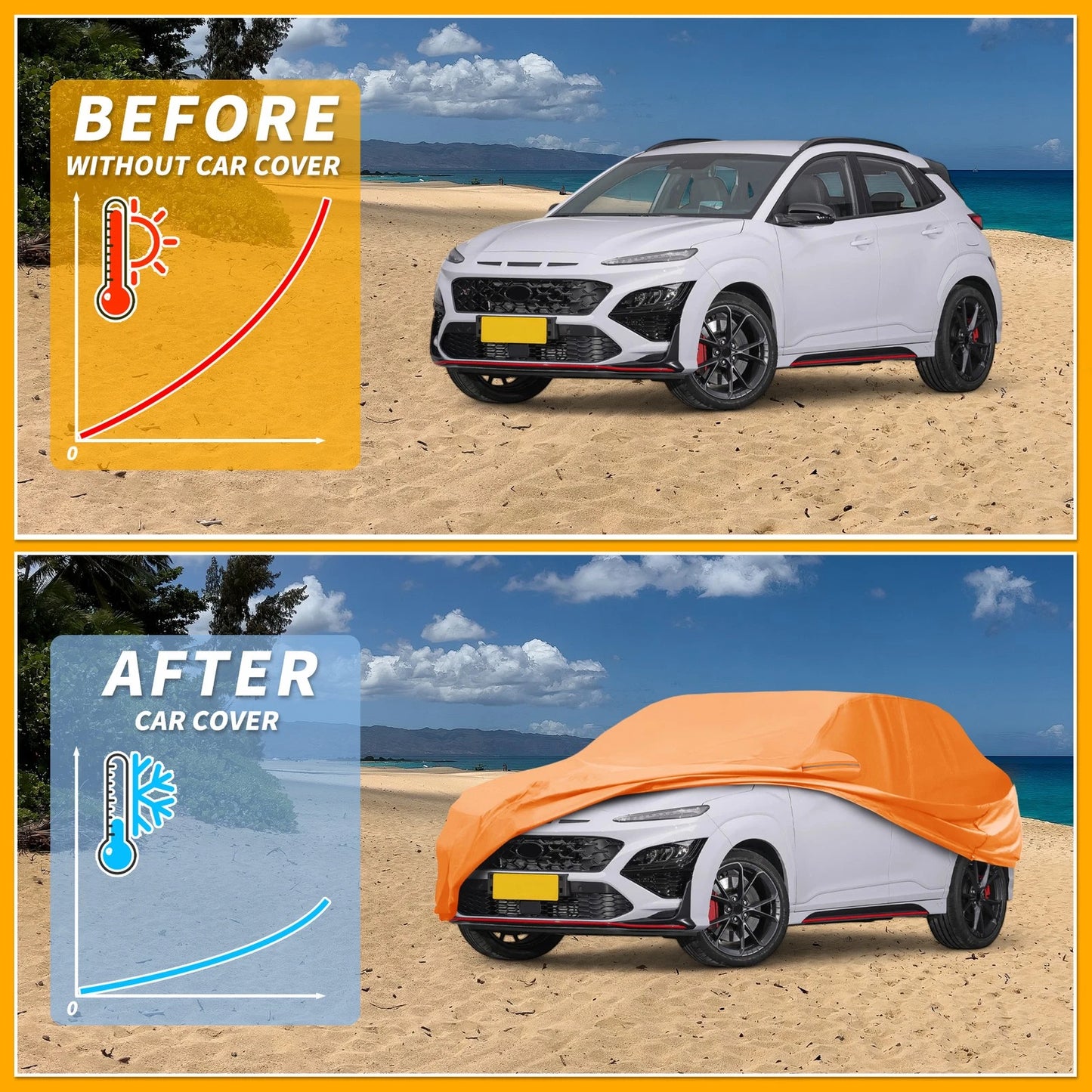 Car Cover Waterproof All Weather for Hyundai Kona (2018–2023) 210D-PU Zipper