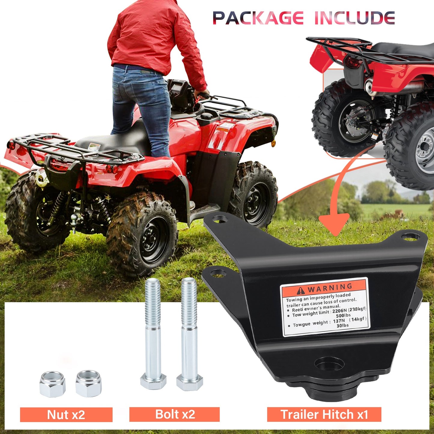 Trailer Hitch with Bolt for Honda Recon 250 TRX250 (1997–2024)