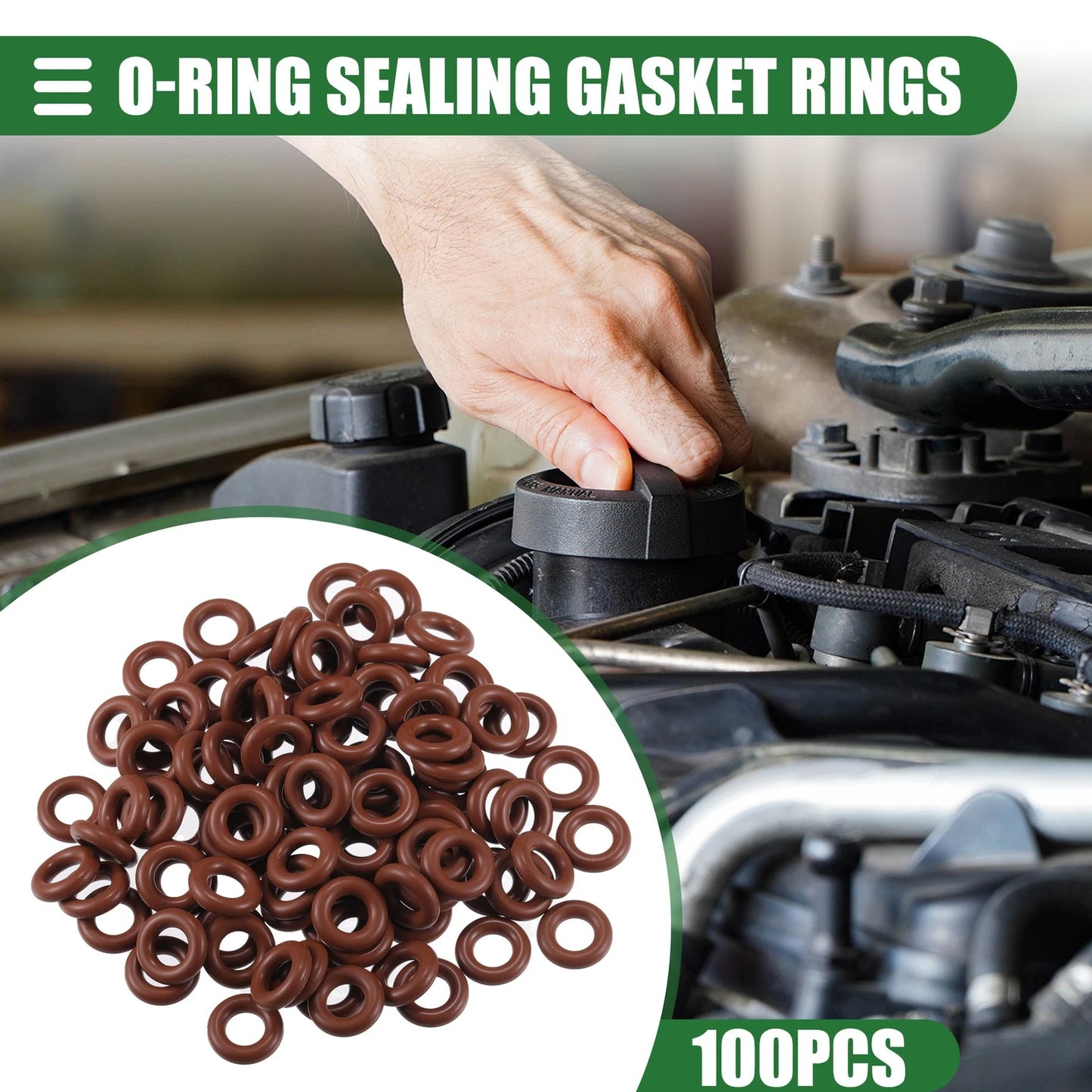 100pcs FKM Rubber O Ring Seal Gasket for Universal Cars 8mm ID x 4mm CS