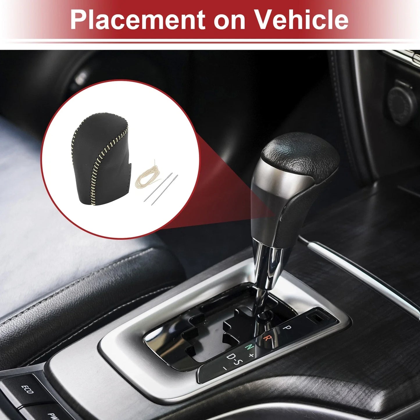Car Gear Shift Knob Cover for Honda HR-V 2023-2024 Black Beige Faux Leather