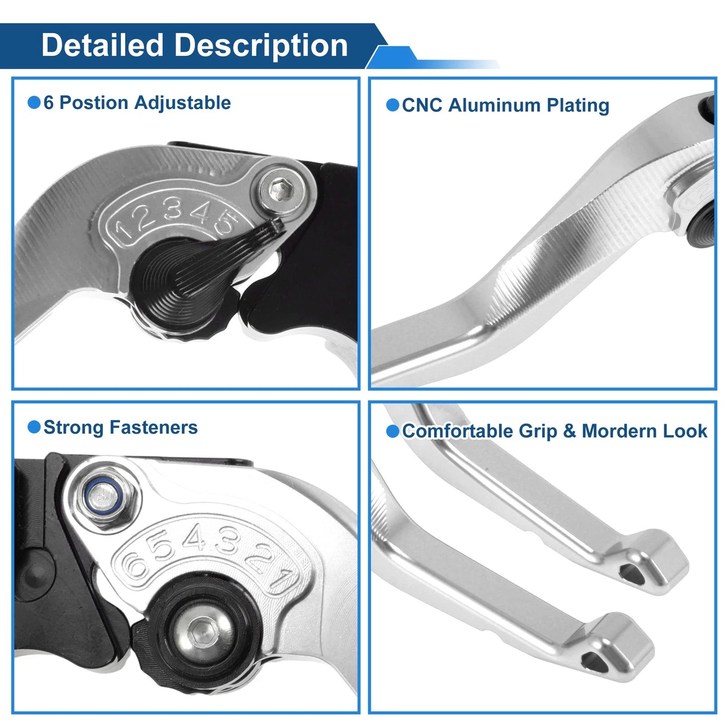 Short Brake Clutch Levers for Yamaha Tenere 700 (2019–2025) - Silver Tone