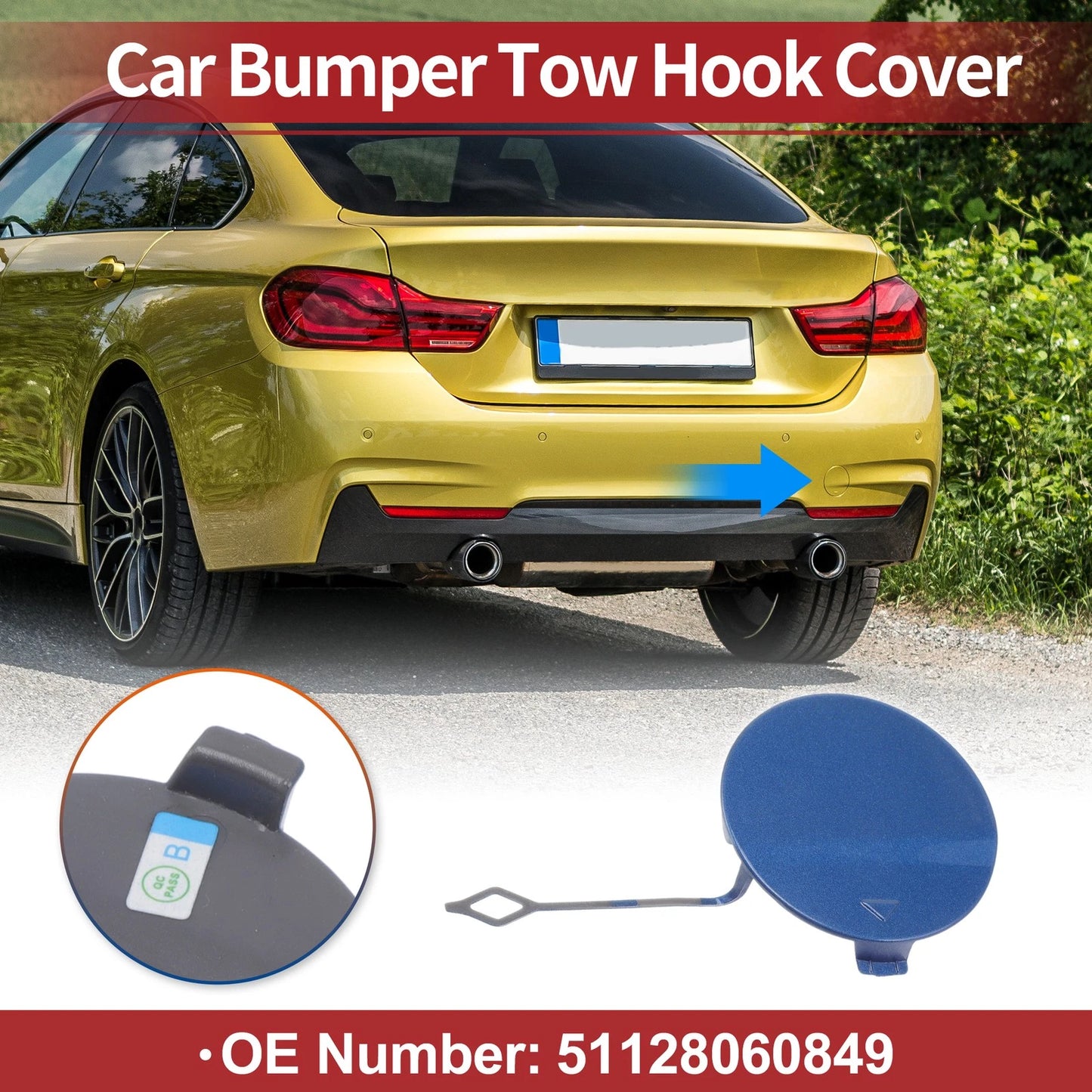Rear Car Bumper Tow Hook Cover for BMW 428i (2014–2016) No. 51128060849 Blue