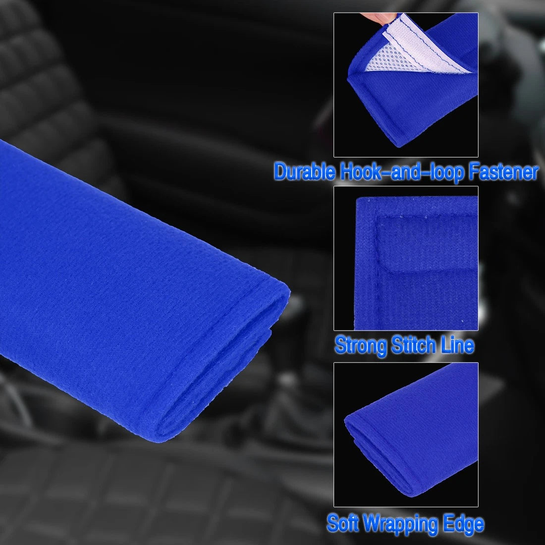 Set of 4 Universal Blue Seat Belt Cover Shoulder Pad Strap Protectors