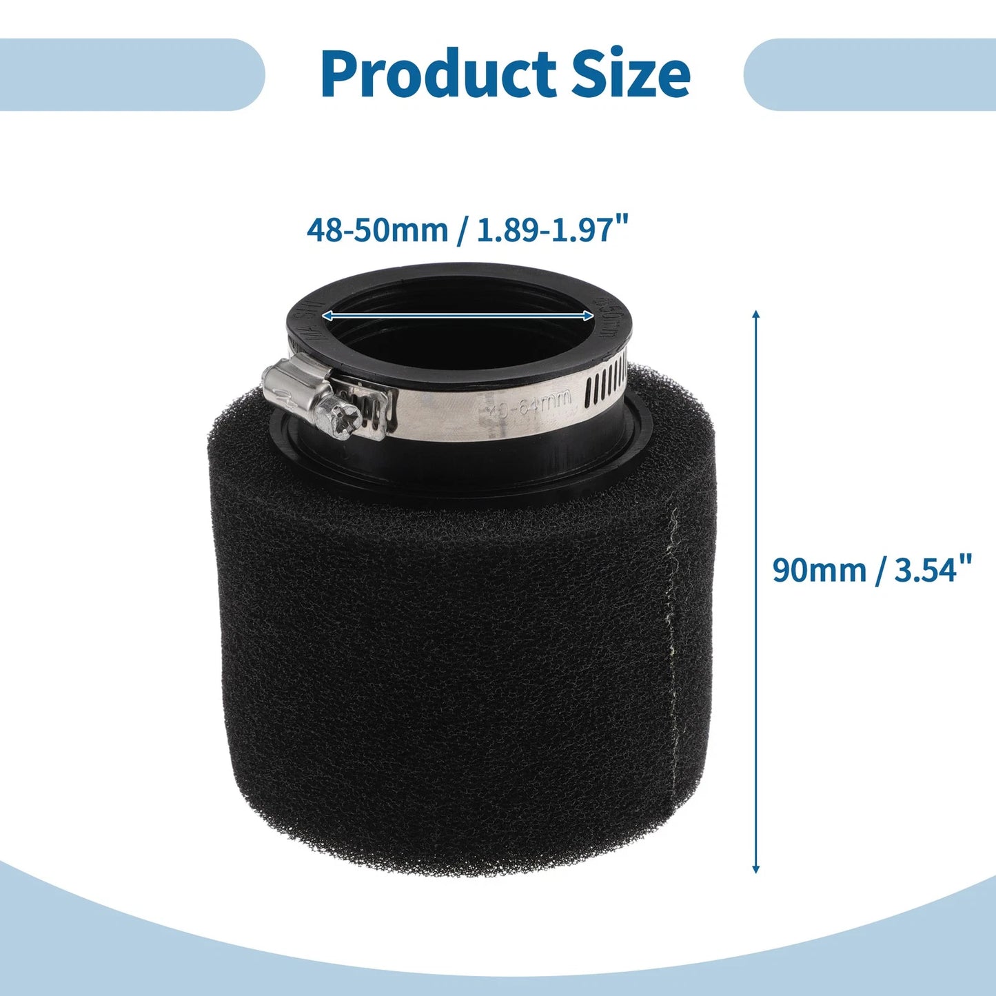 Set of 1 Motorcycle Air Filter Universal 48-50 mm Rubber Foam Black
