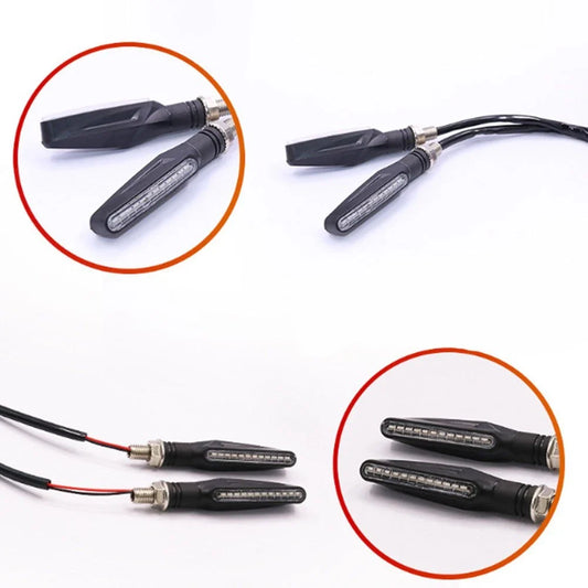 2 x Motorcycle Indicator Lights Amber Flowing Sequential Design