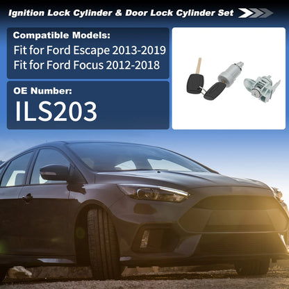 Ignition Lock Cylinder & Door Lock Cylinder Set w/Keys for Ford Escape (2013–2019)
