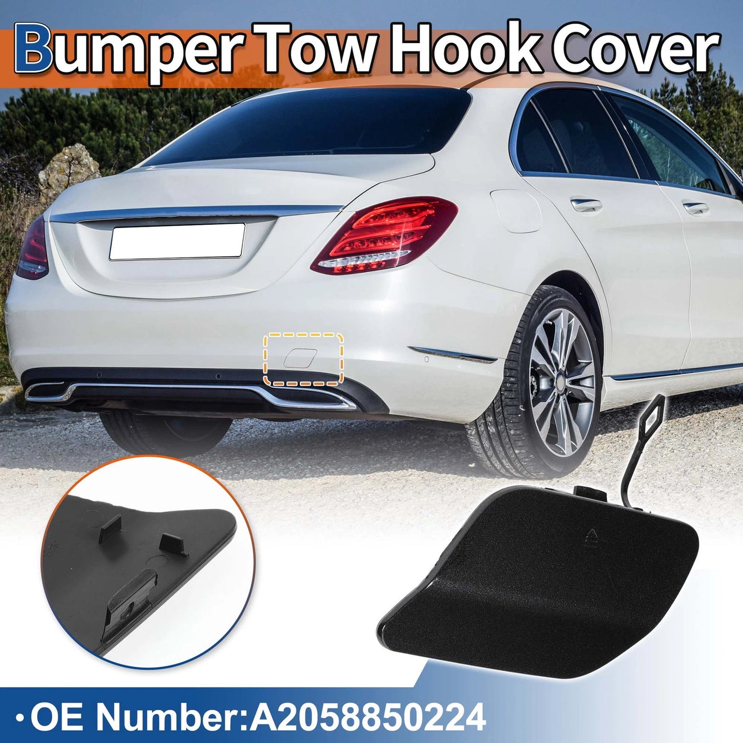 Rear Car Bumper Tow Hook Cover for Mercedes-Benz (2019–2023) No.A2058850224 Tenorite Grey