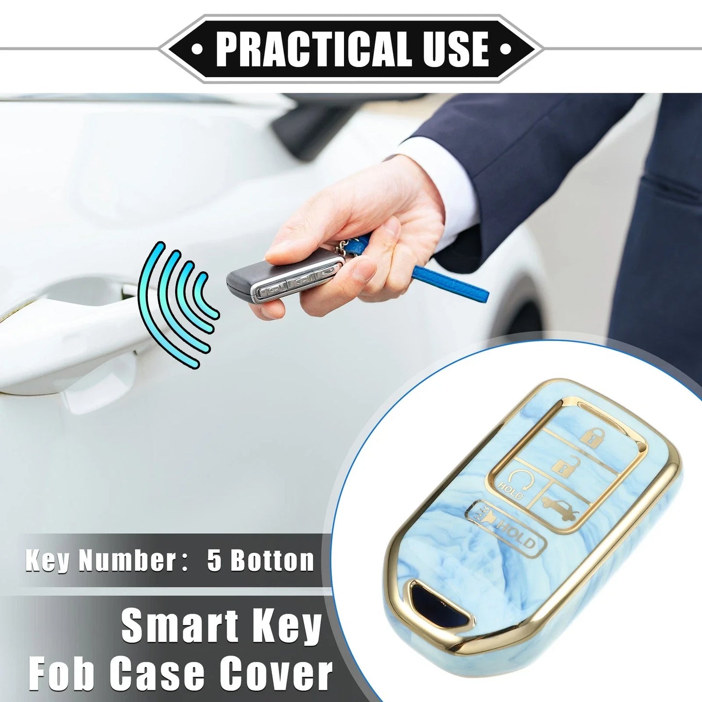 Key Fob Cover for Honda Accord CR-V 5 Button Soft TPU Blue (2016-2023)