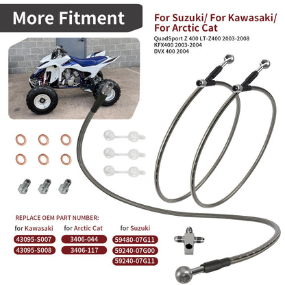 3 Stainless Steel Braided Front Brake Lines Kit for Kawasaki KFX400 (2003–2004)