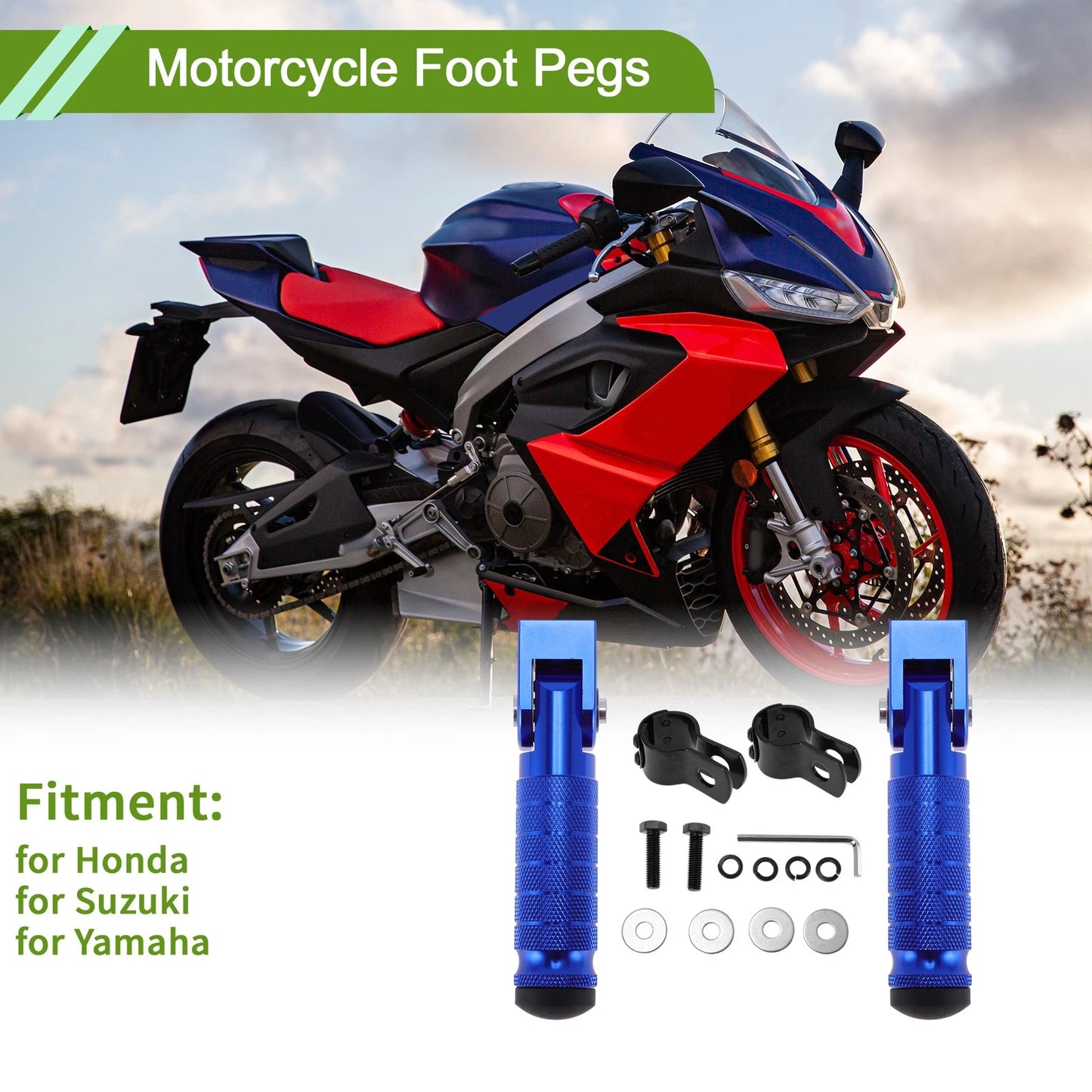 Foot Pegs for Honda, Suzuki, Yamaha (Motorcycle) - Blue