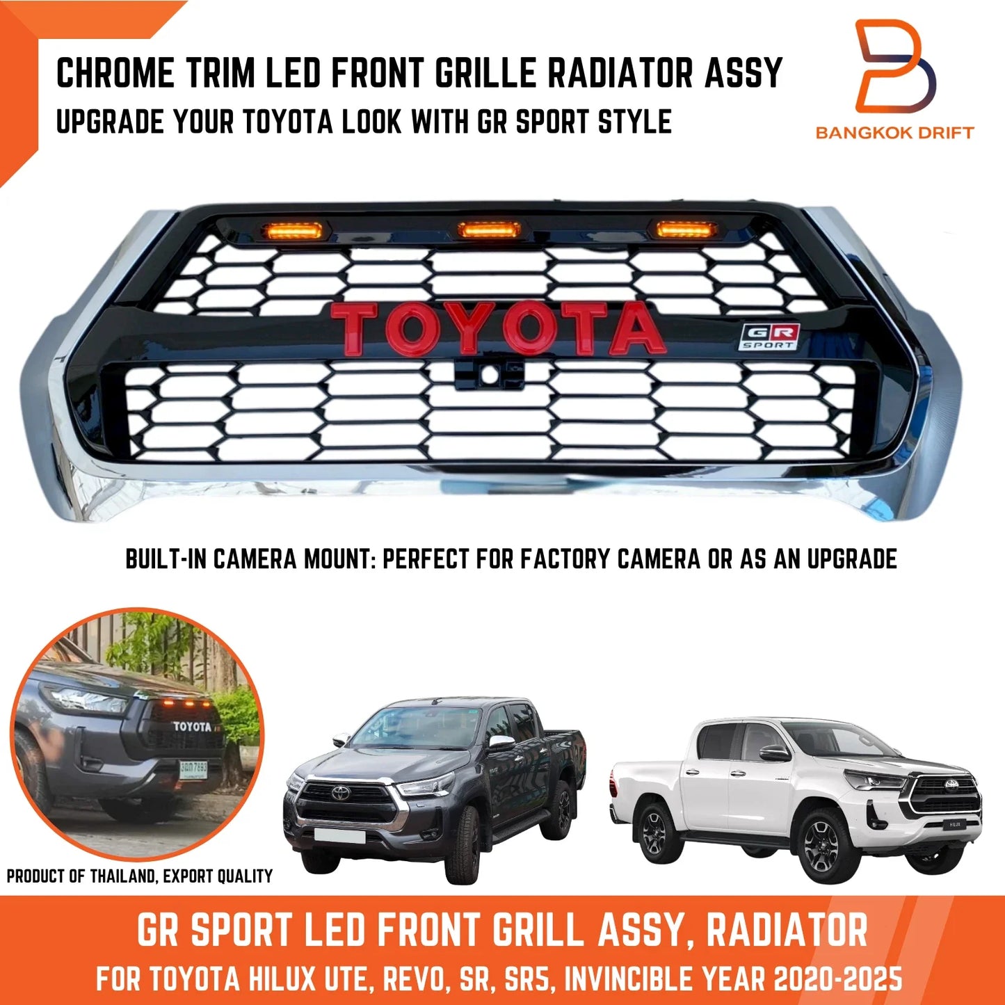 Chrome LED Front Grille for Toyota Hilux Revo Ute (2020-2025)