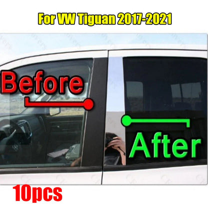 10PCS Chrome Pillar Trim Door Cover Mirrored Post for VW Tiguan (2017–2021)