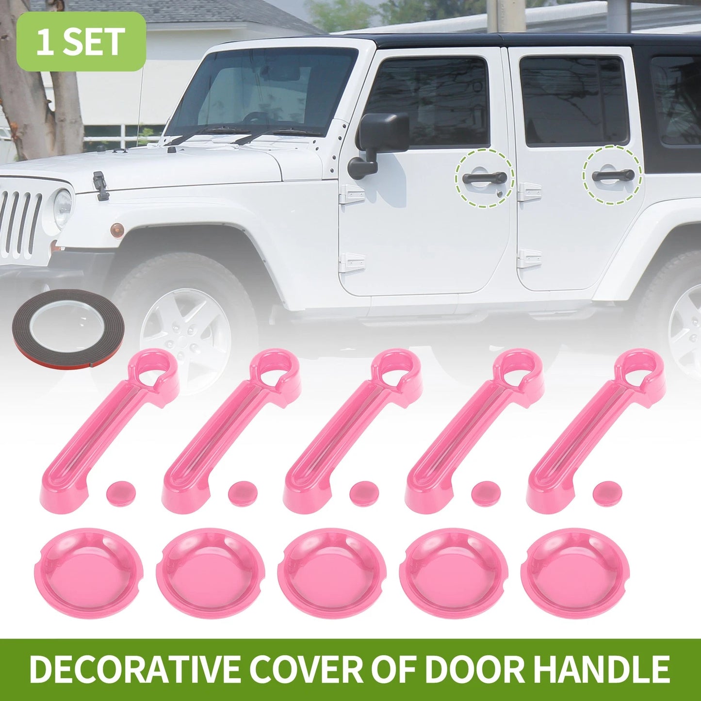 Set of 4 Decorative Door Handle Covers for Jeep Wrangler JK JKU (2007–2018) Pink ABS