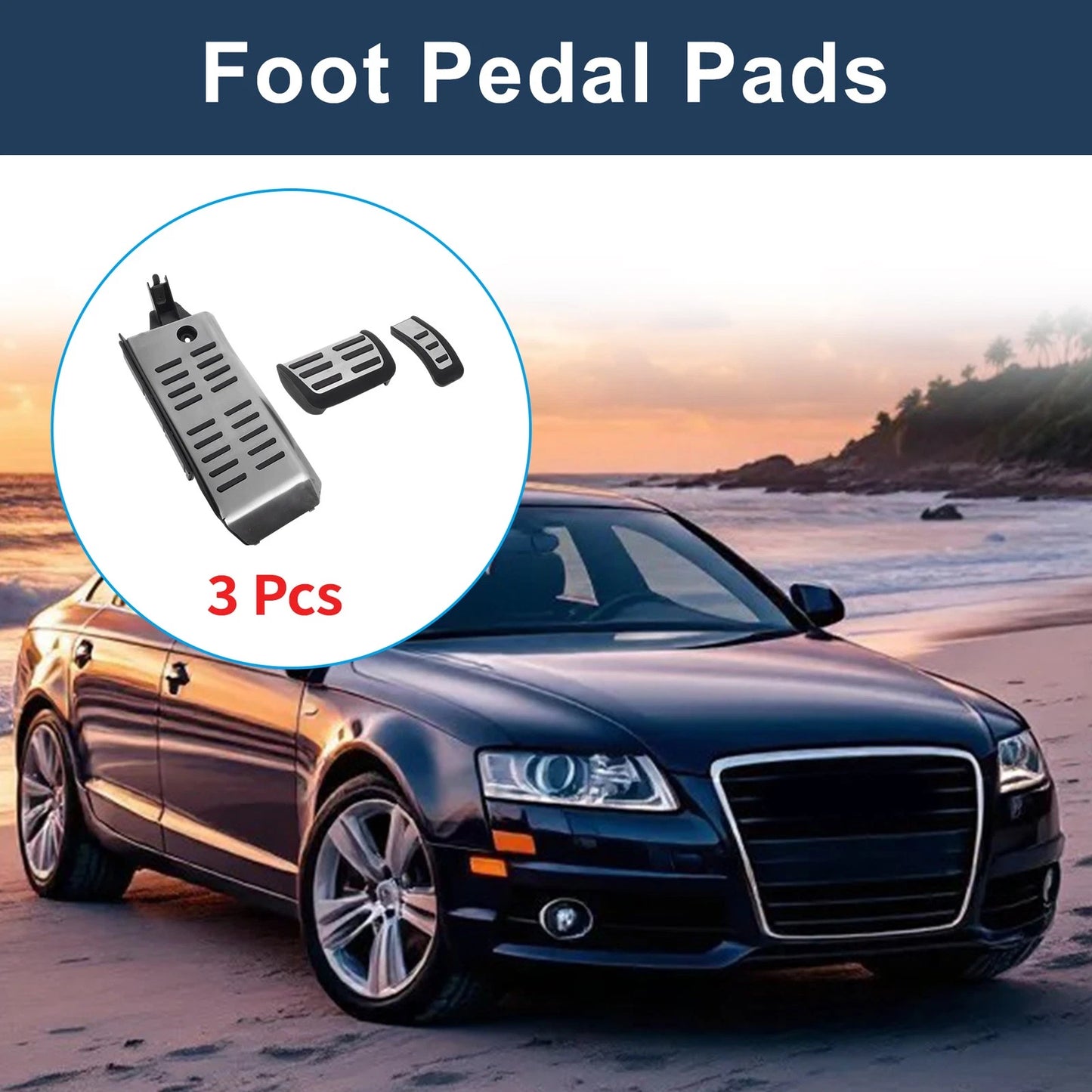 3 Pcs Automatic Foot Accelerator Pedal Covers for Audi A6L (2009–2012) Silver Tone