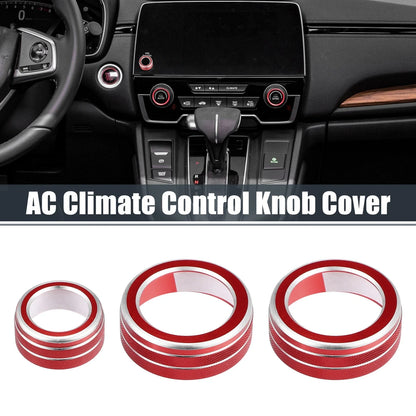 3 x AC Knob Ring Covers for Honda CR-V (2017-2021) - Volume Control Knobs Red