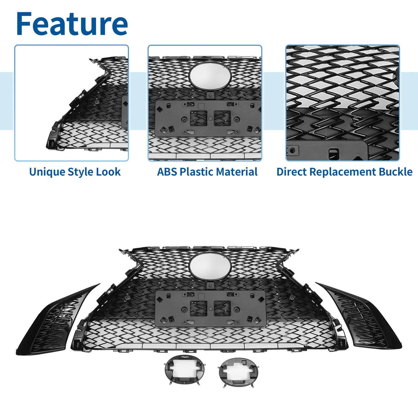 Front Hood Bumper Grille for Lexus ES350 (2019–2021) Black F-Sport