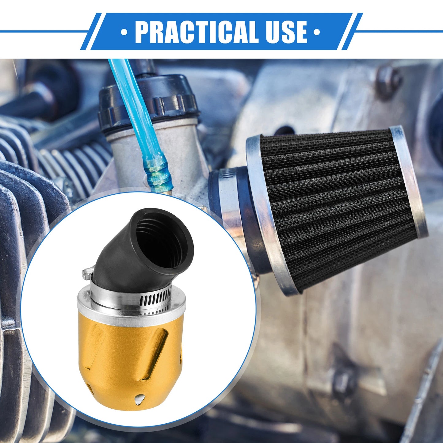 Air Filter for Universal Motorbike (35mm ID, 90x60mm) Aluminum Alloy Gold Tone