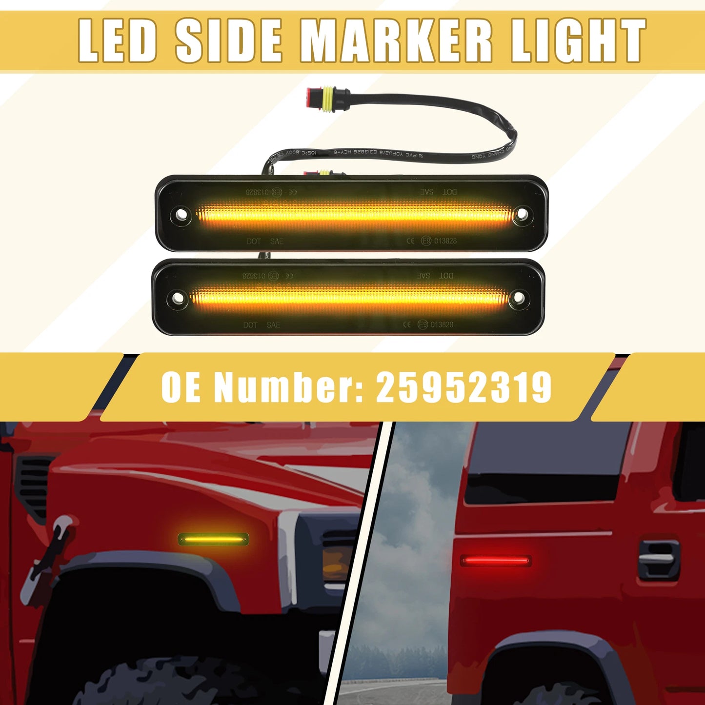 2X Front LED Side Marker Light 25952319 for Hummer  Black Lens Amber