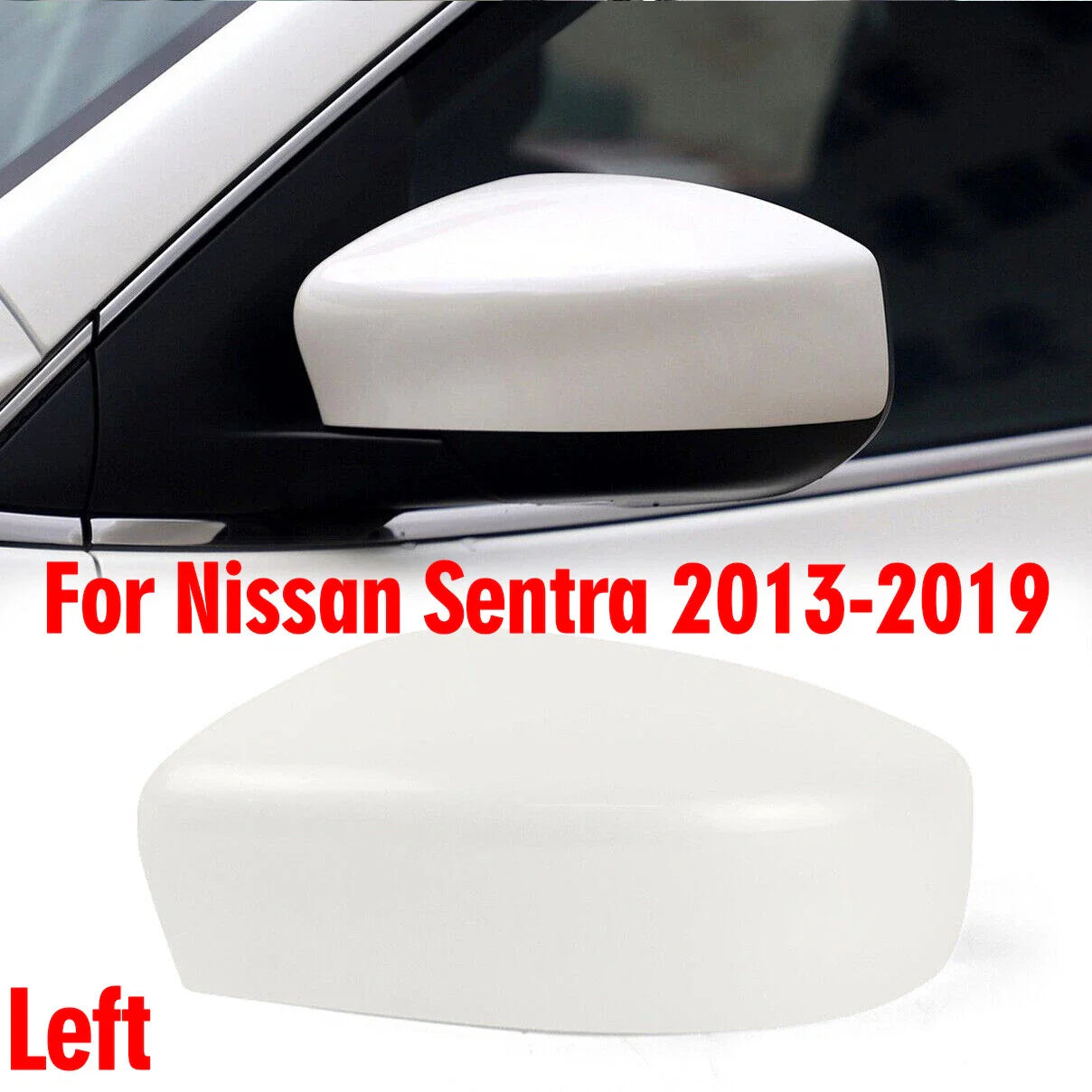 White Left Driver Side Rearview Mirror Cap Cover for Nissan Sentra (2013–2019)