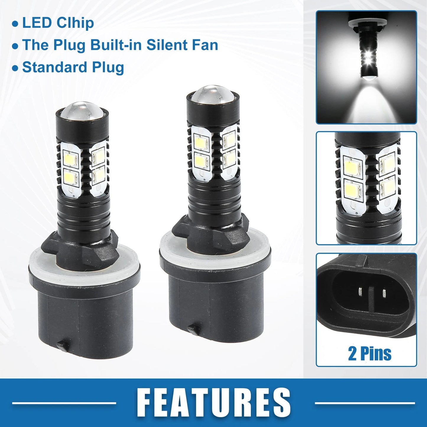 Set of 2 LED Fog Light Bulbs for Auto (880)