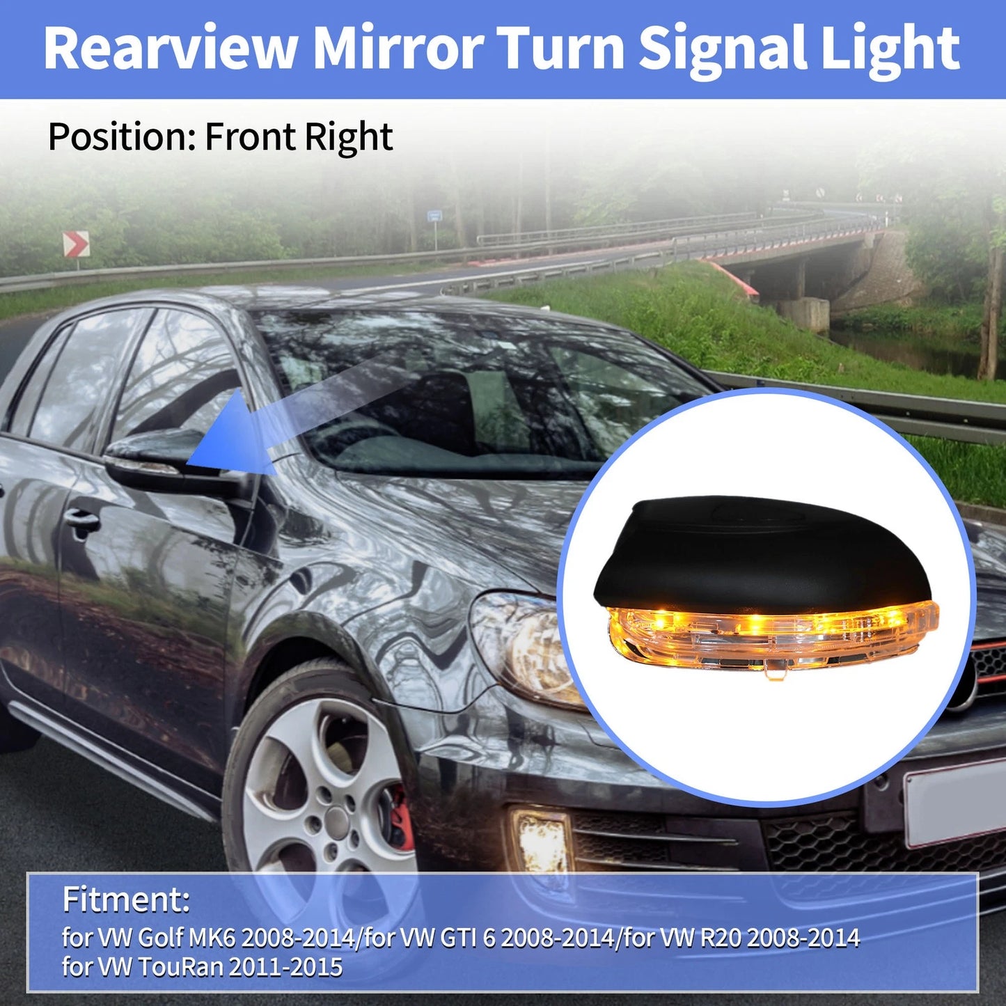Side Mirror Turn Signal Light for VW Golf MK6, GTI 6 (2008–2014)