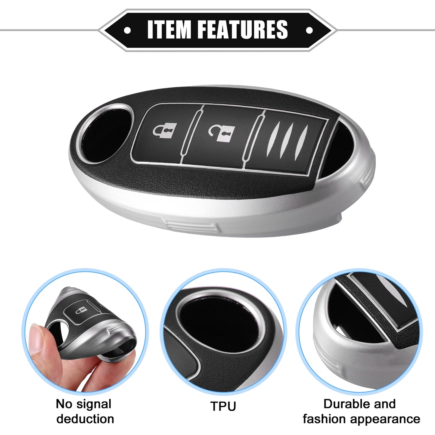 3 Button Key Fob Cover for Nissan Serena, X-Trail (2016–2023) TPU Black