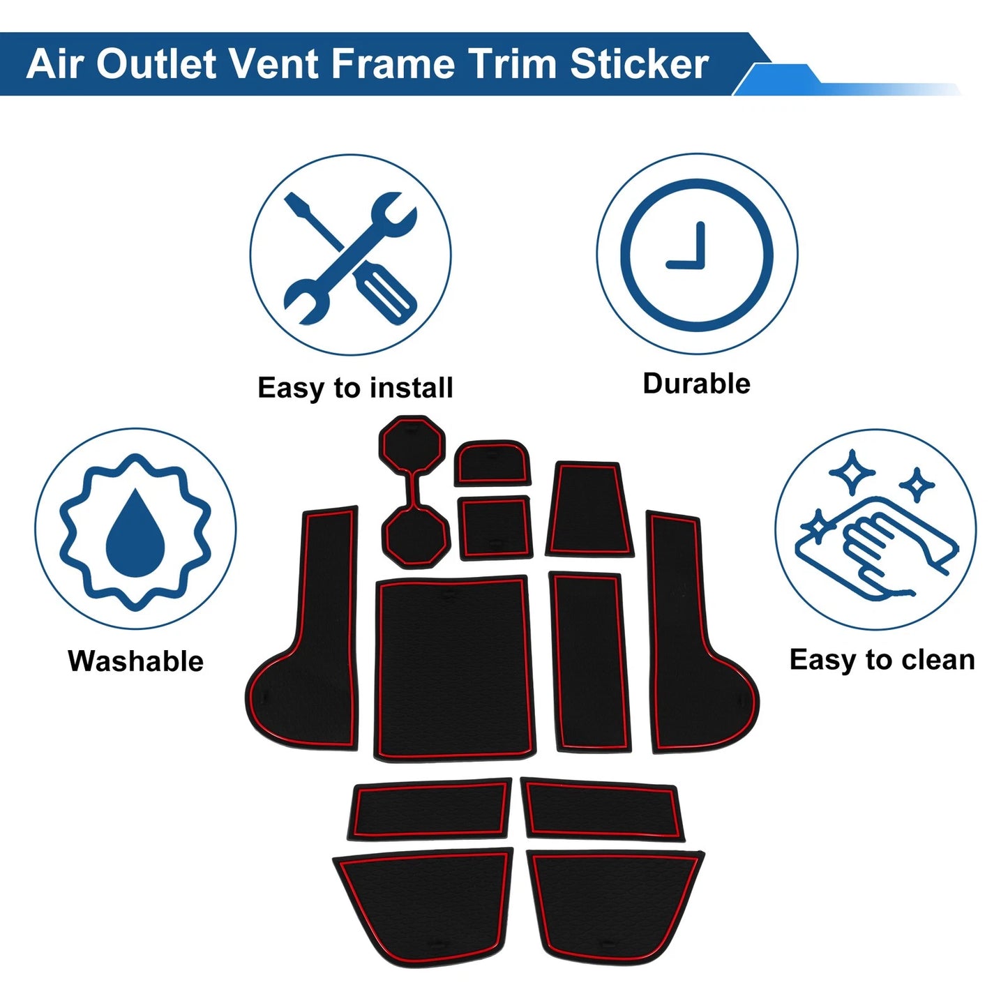 Set of 12 Non-Slip Mats for VW Polo MK6 (2018–2024) PVC Red