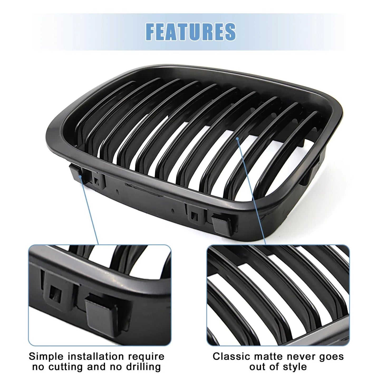 Matte Black Front Upper Kidney Grille for BMW 325i 325xi 330i 330xi