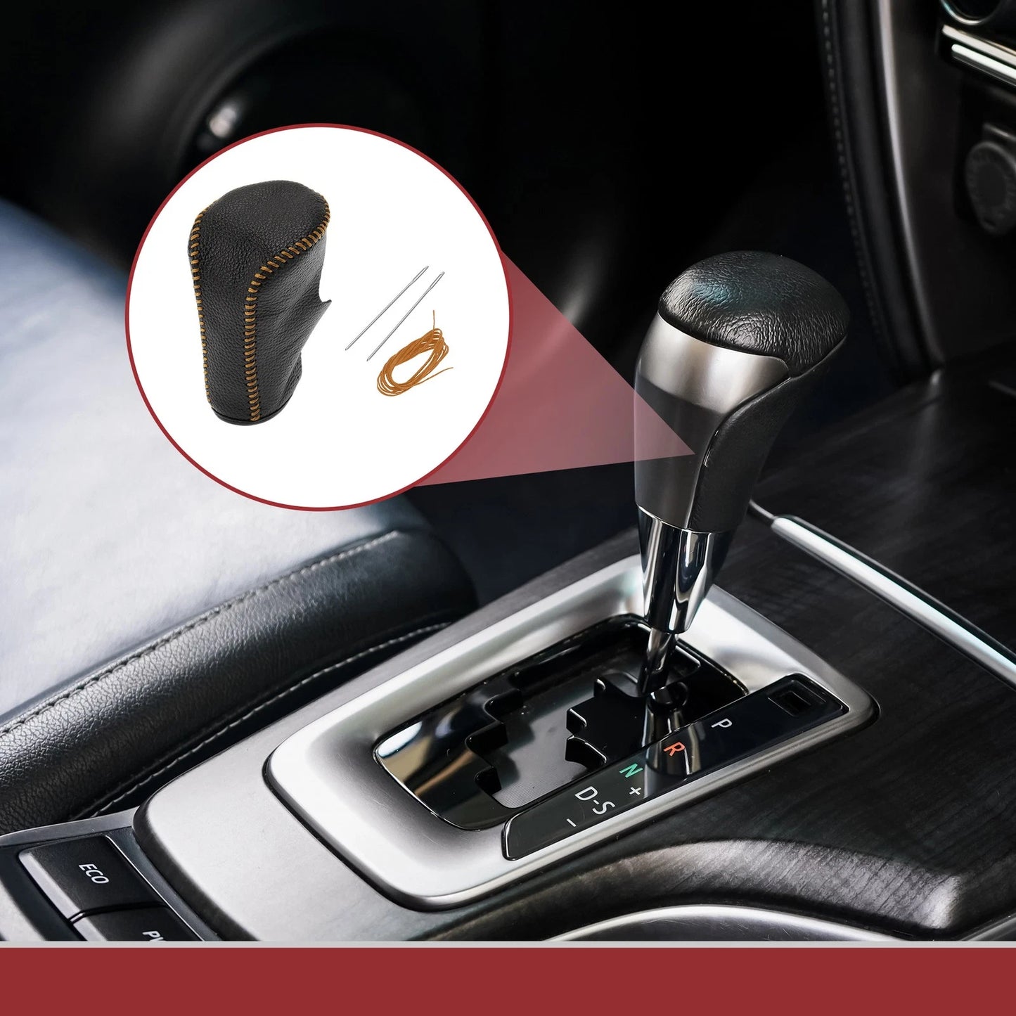1Pc Gear Shift Knob Cover for Honda Accord (2008–2012) Black Orange Leather