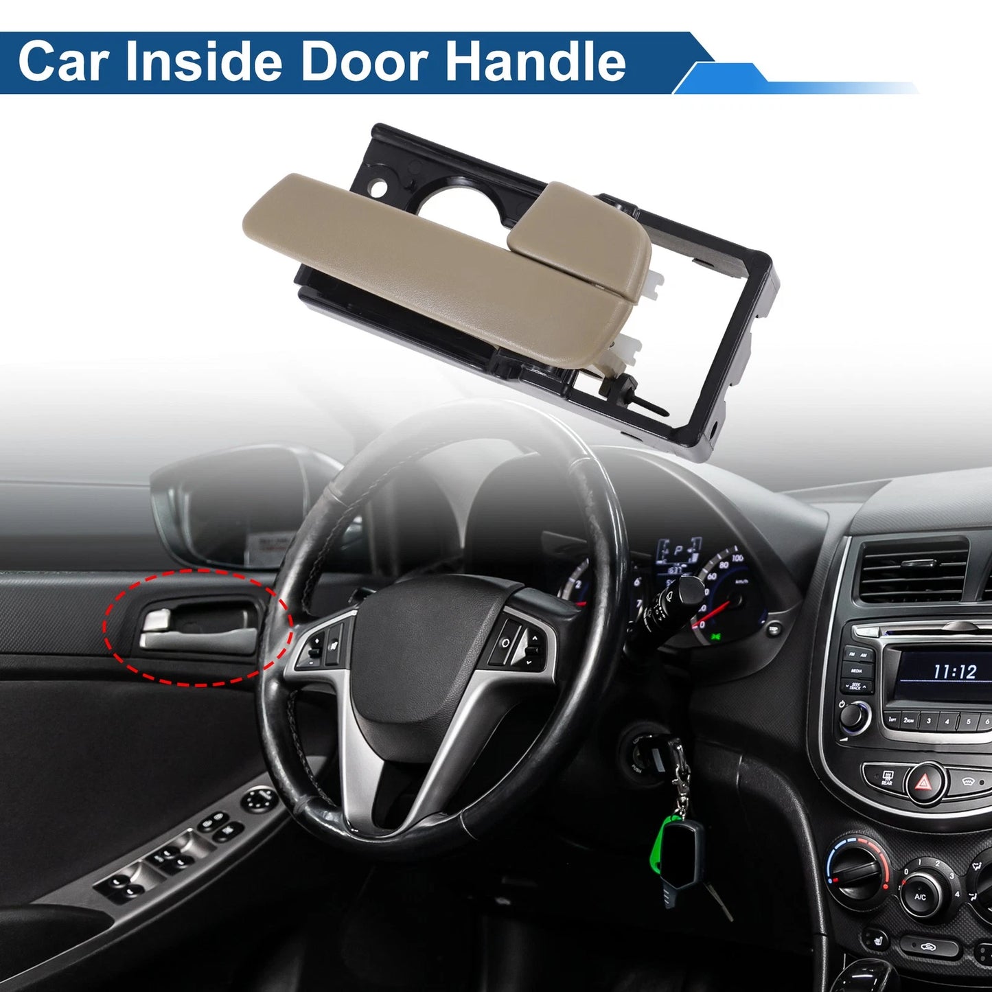 Front Driver Side Interior Door Handle for Kia Rio (2012–2017) No. 826201G000 Beige Black