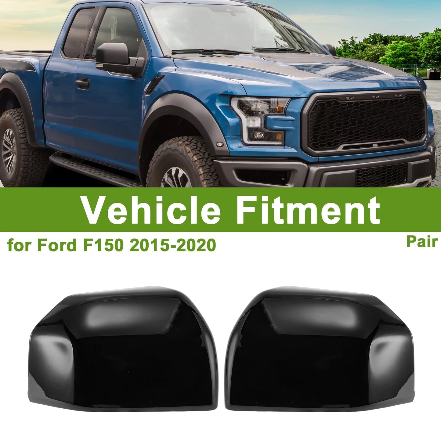 1 Pair Side Mirror Cover Caps for Ford F150 (2015–2023) Gloss Black