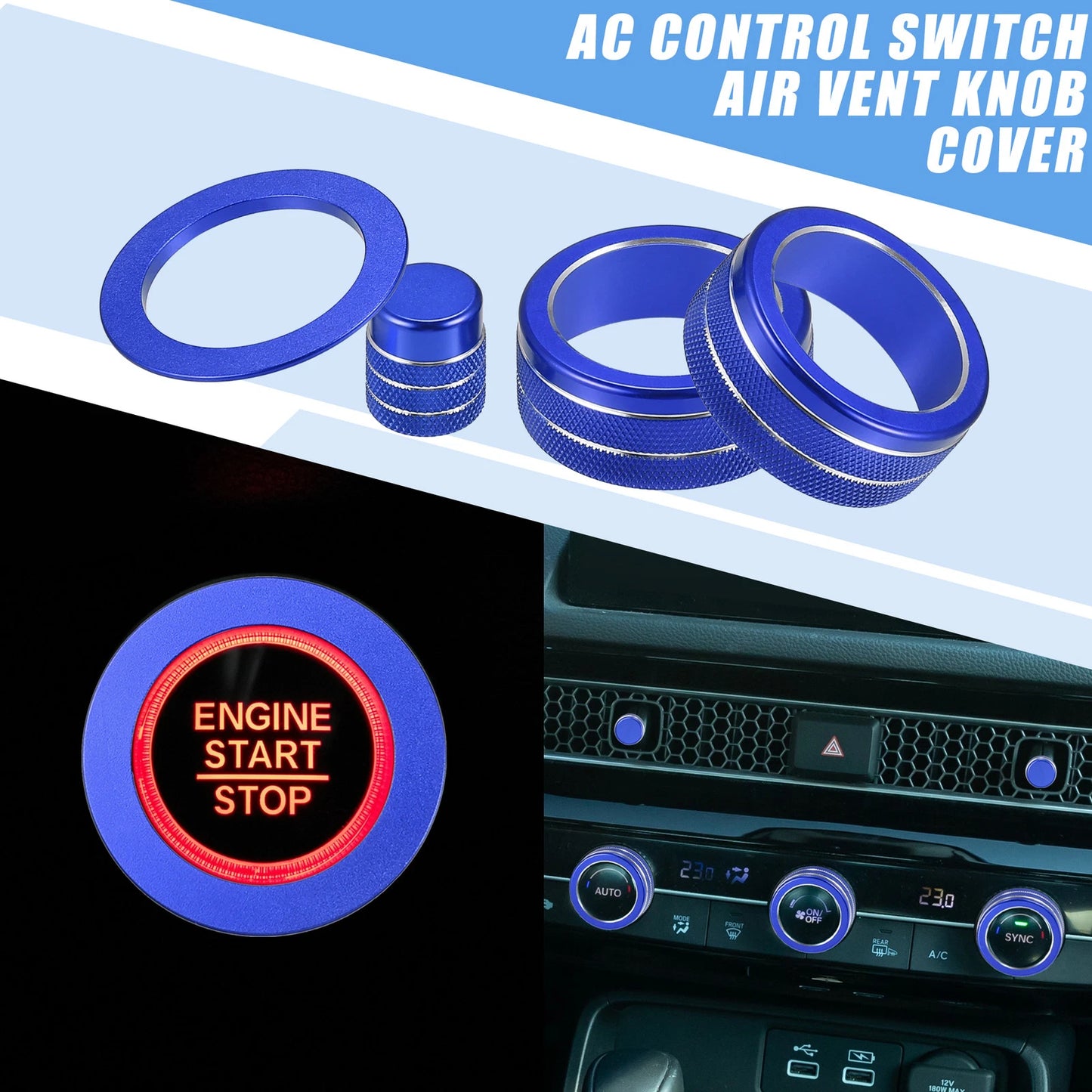 8pcs AC Switch Air Vent Knob Cover for Honda Civic (2022–2023) Blue