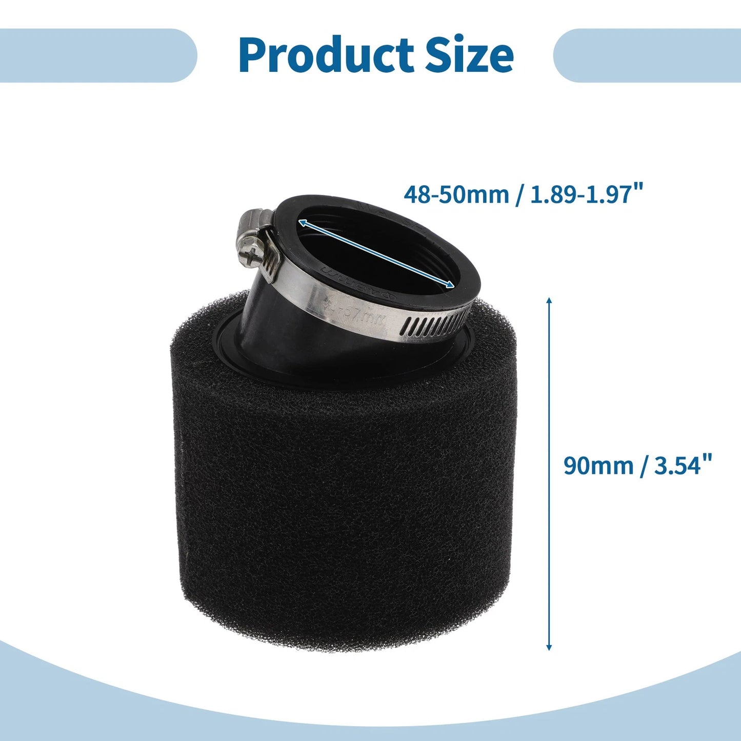 Set of 1 Motorcycle Air Filter Universal 48-50mm Rubber Foam Black