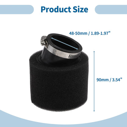 Set of 1 Motorcycle Air Filter Universal 48-50mm Rubber Foam Black