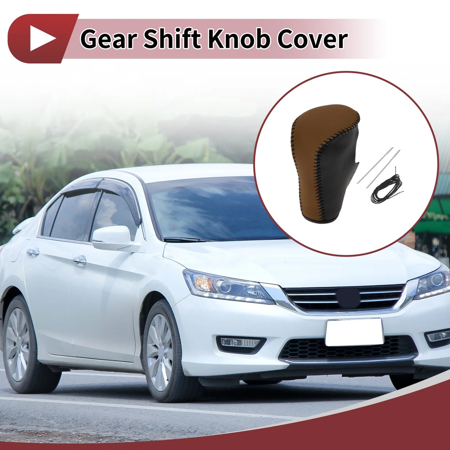 1Pc Gear Shift Knob Cover for Honda Accord (2008–2012) Black Brown Leather