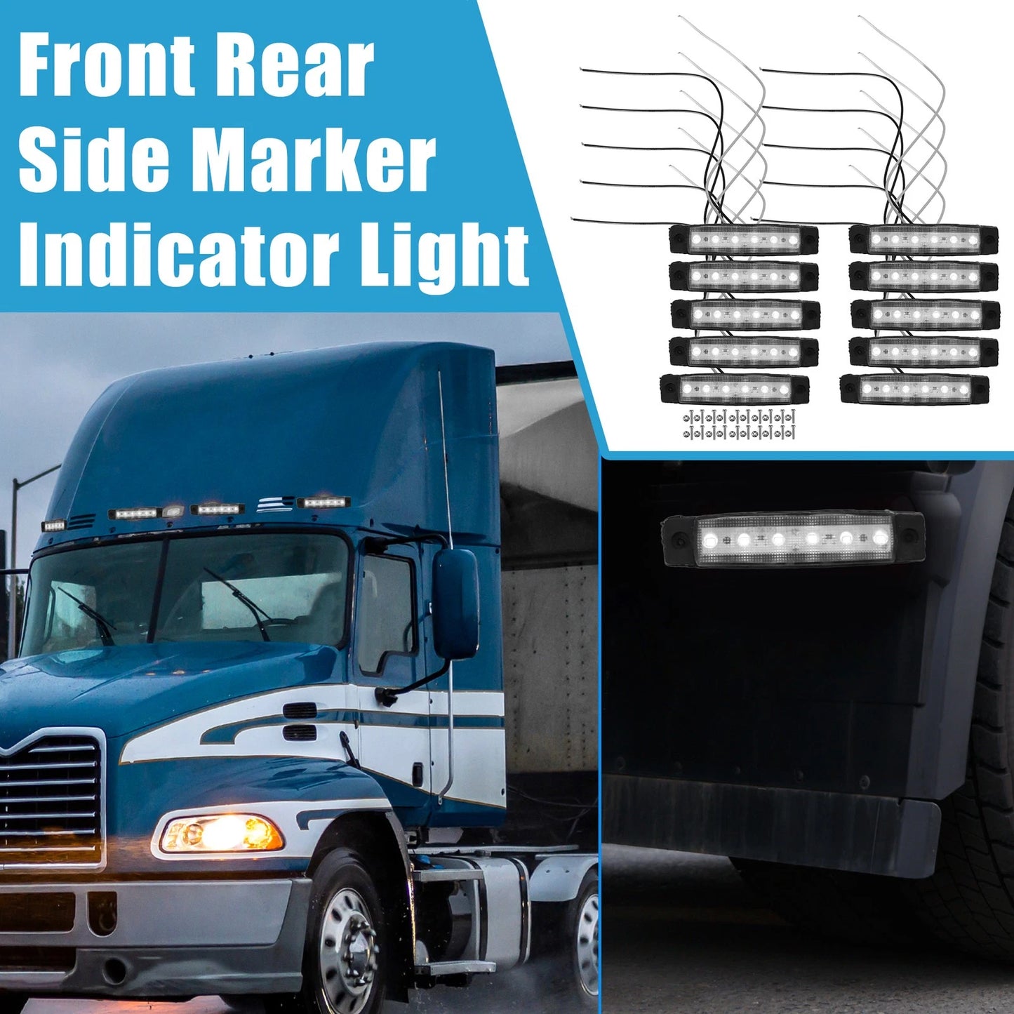 Set of 20 Front Rear Side Marker Light 6 LED for Trailer Truck RV Van