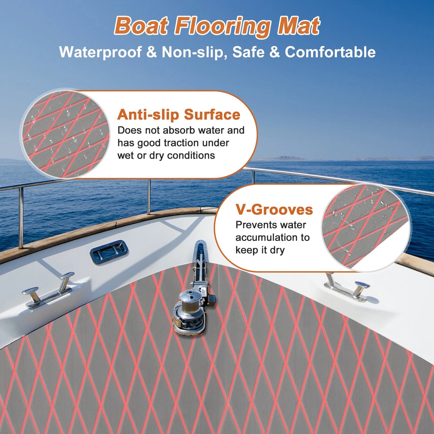 Self-Adhesive Boat Flooring Strip 96" L x 24" W Light Gray with Red Line
