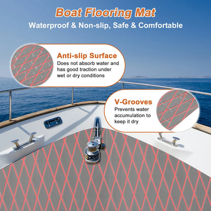 Self-Adhesive Boat Flooring Strip 96" L x 24" W Light Gray with Red Line