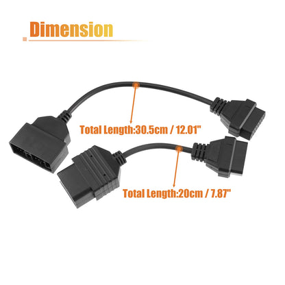 2X OBD1 to OBD2 Adapter Cable 22-Pin to 16-Pin & 17-Pin for Toyota