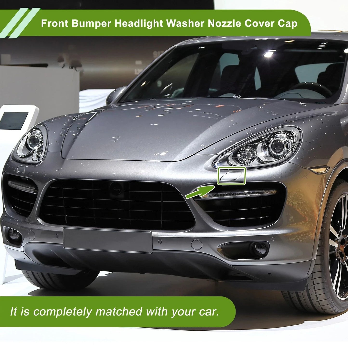 Left Washer Nozzle Cover for Porsche Cayenne 2011-2014 (2 x Black Caps)