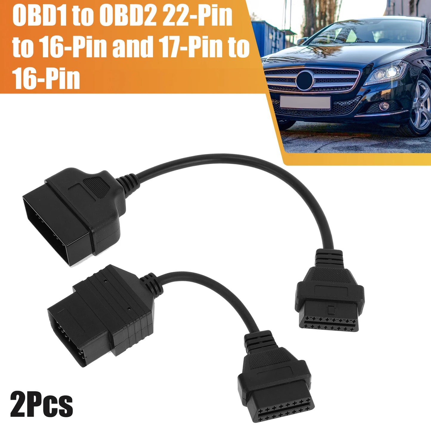 2X OBD1 to OBD2 Adapter Cable 22-Pin to 16-Pin & 17-Pin for Toyota