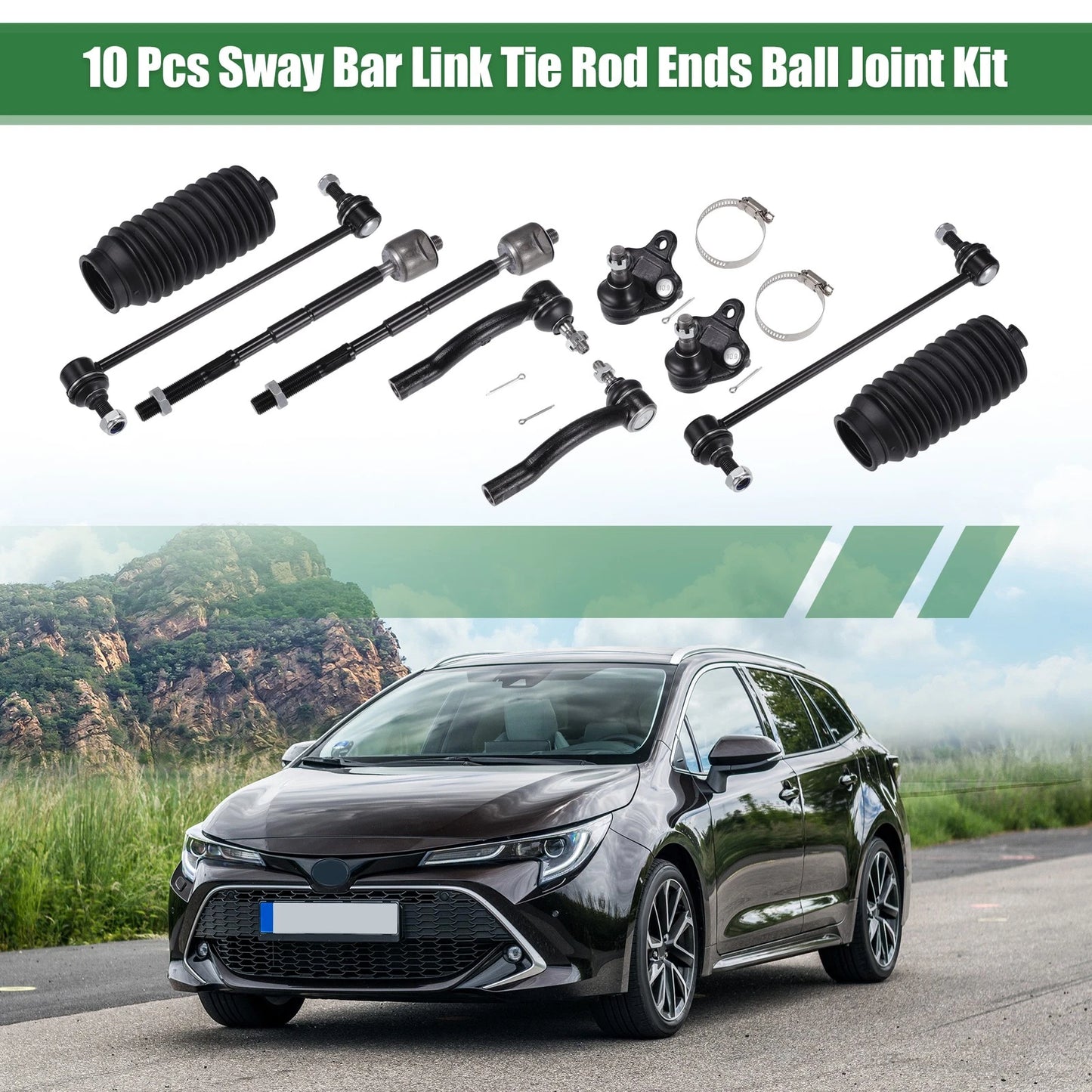 10pcs Front Suspension Kit Tie Rod End Sway Bar Link for Toyota Corolla (2003–2008)